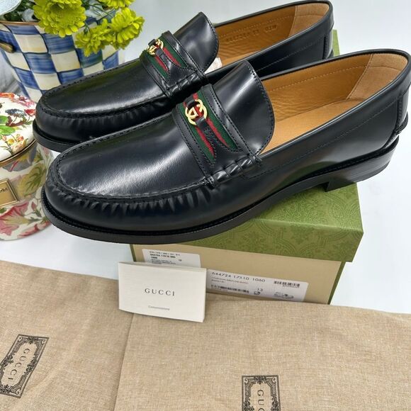 Men's Gucci, black Kaveh interlocking G leather loafers size 13 made in Italy - Picture 4 of 12